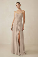 Sweetheart Chiffon A - Line Bridesmaid Dress with Slit in Almond - KissProm Bridesmaid Dresses