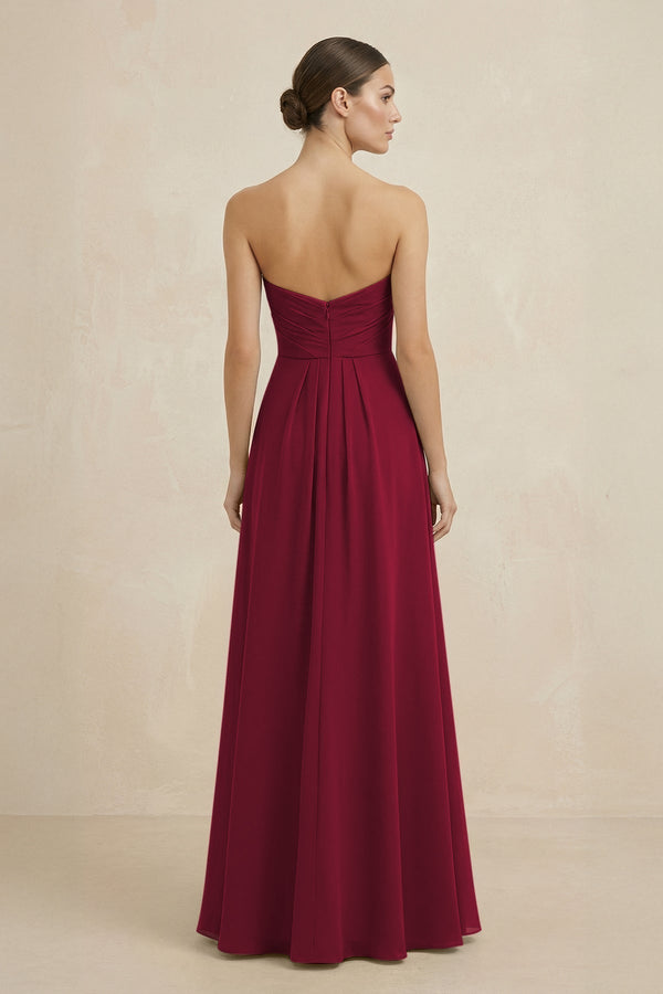 Sweetheart Chiffon A - Line Bridesmaid Dress with Slit in Berry - KissProm Bridesmaid Dresses