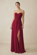 Sweetheart Chiffon A - Line Bridesmaid Dress with Slit in Berry - KissProm Bridesmaid Dresses