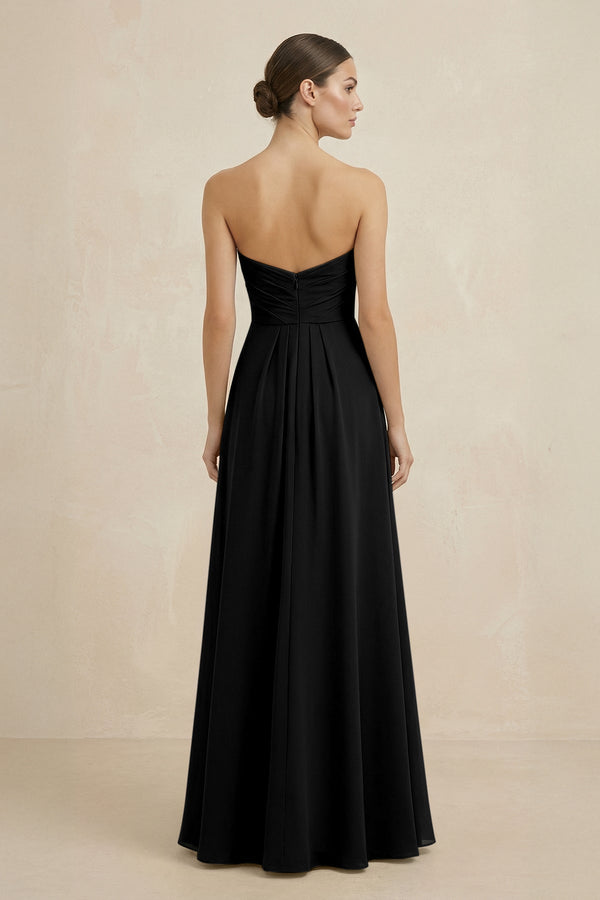 Sweetheart Chiffon A - Line Bridesmaid Dress with Slit in Black - KissProm Bridesmaid Dresses