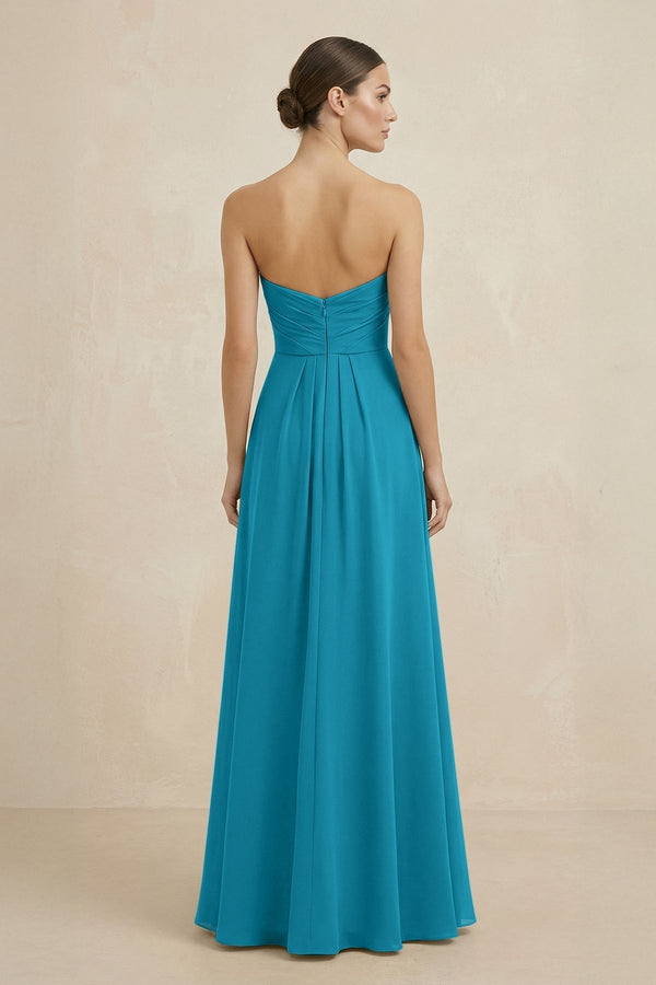 Sweetheart Chiffon A - Line Bridesmaid Dress with Slit in Blue Jay - KissProm Bridesmaid Dresses