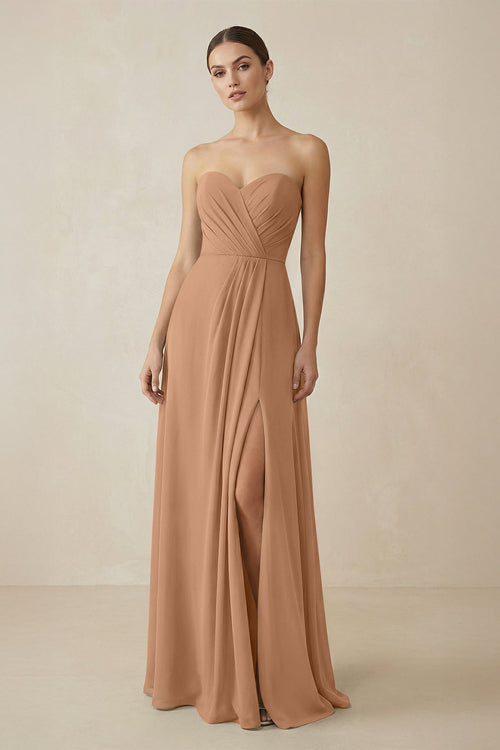 Sweetheart Chiffon A - Line Bridesmaid Dress with Slit in Bronzer - KissProm Bridesmaid Dresses