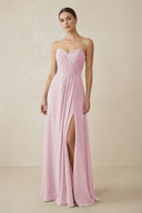Sweetheart Chiffon A - Line Bridesmaid Dress with Slit in Candy Pink - KissProm Bridesmaid Dresses