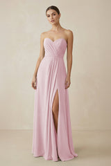 Sweetheart Chiffon A - Line Bridesmaid Dress with Slit in Candy Pink - KissProm Bridesmaid Dresses