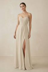 Sweetheart Chiffon A - Line Bridesmaid Dress with Slit in Champagne - KissProm Bridesmaid Dresses