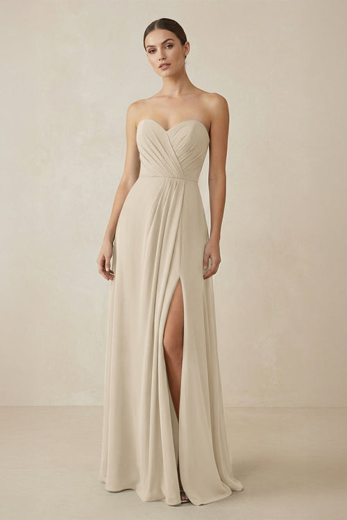Sweetheart Chiffon A - Line Bridesmaid Dress with Slit in Champagne - KissProm Bridesmaid Dresses