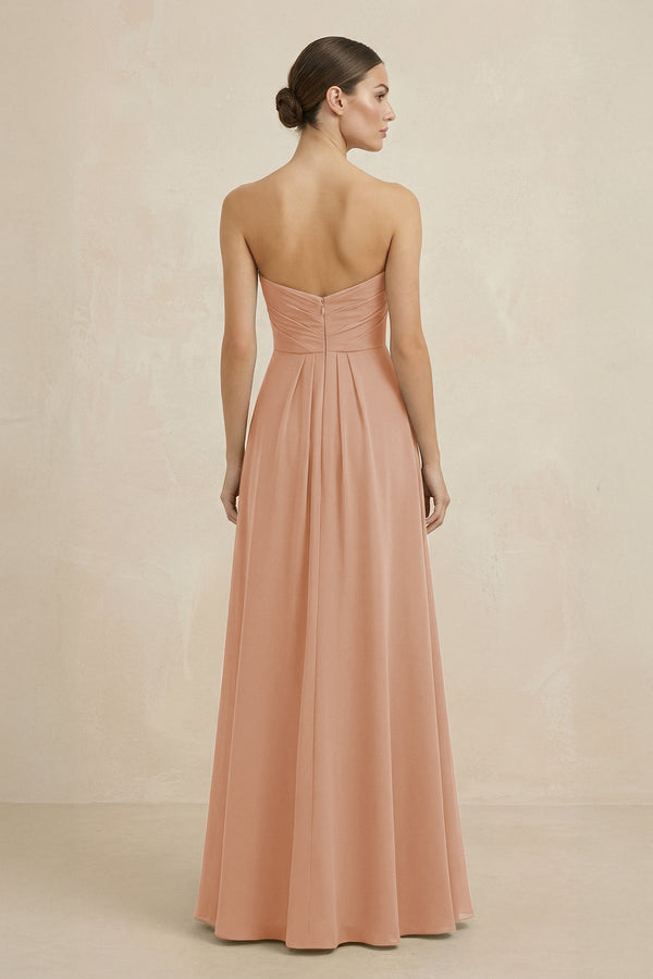 Sweetheart Chiffon A - Line Bridesmaid Dress with Slit in Champagne Rose - KissProm Bridesmaid Dresses