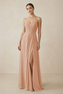 Sweetheart Chiffon A - Line Bridesmaid Dress with Slit in Champagne Rose - KissProm Bridesmaid Dresses
