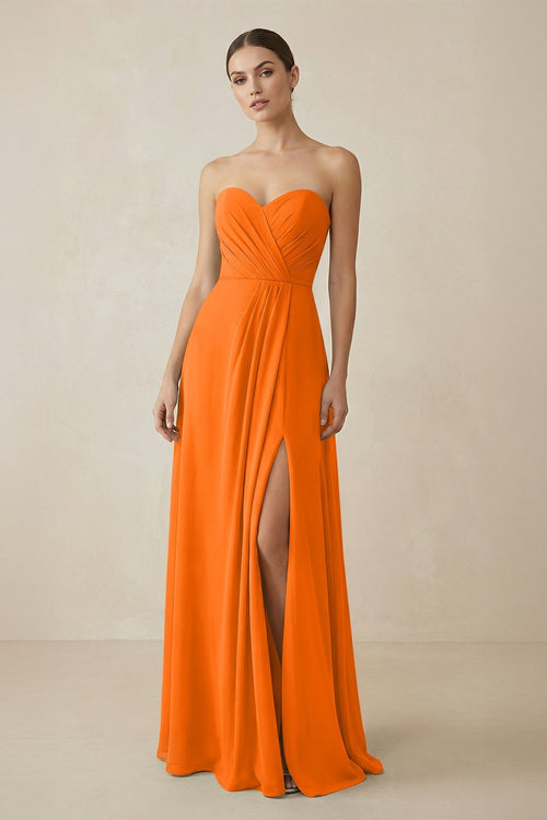 Sweetheart Chiffon A - Line Bridesmaid Dress with Slit in Cinnamon - KissProm Bridesmaid Dresses