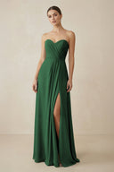 Sweetheart Chiffon A - Line Bridesmaid Dress with Slit in Dark Green - KissProm Bridesmaid Dresses