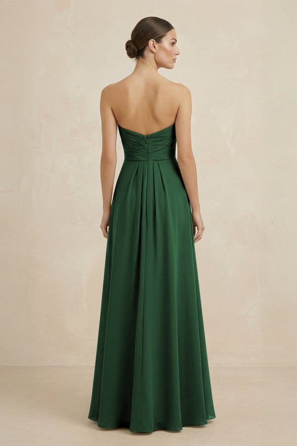 Sweetheart Chiffon A - Line Bridesmaid Dress with Slit in Dark Green - KissProm Bridesmaid Dresses