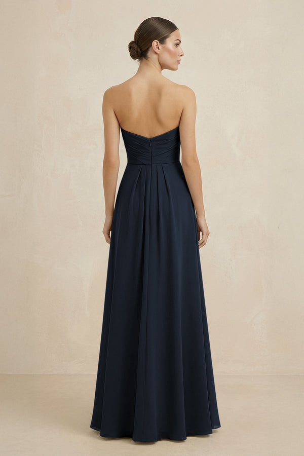 Sweetheart Chiffon A - Line Bridesmaid Dress with Slit in Dark Navy - KissProm Bridesmaid Dresses