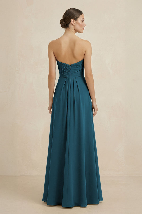 Sweetheart Chiffon A - Line Bridesmaid Dress with Slit in Dark Teal - KissProm Bridesmaid Dresses