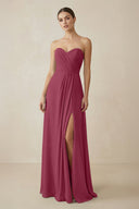 Sweetheart Chiffon A - Line Bridesmaid Dress with Slit in Desert Rose - KissProm Bridesmaid Dresses