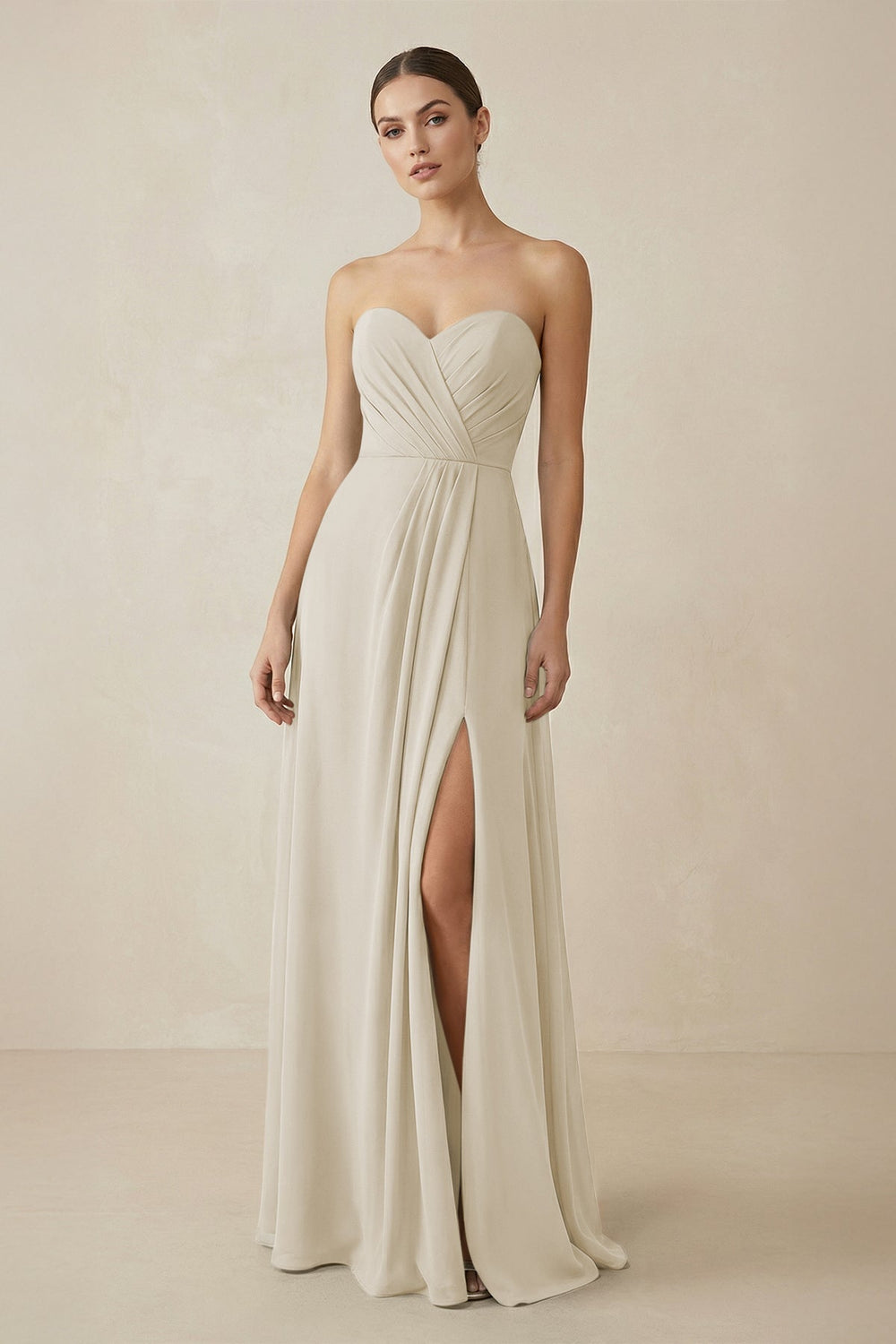 Sweetheart Chiffon A - Line Bridesmaid Dress with Slit in Dove Gray - KissProm Bridesmaid Dresses