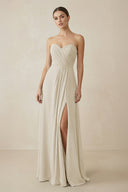 Sweetheart Chiffon A - Line Bridesmaid Dress with Slit in Dove Gray - KissProm Bridesmaid Dresses