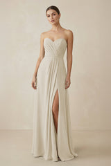 Sweetheart Chiffon A - Line Bridesmaid Dress with Slit in Dove Gray - KissProm Bridesmaid Dresses