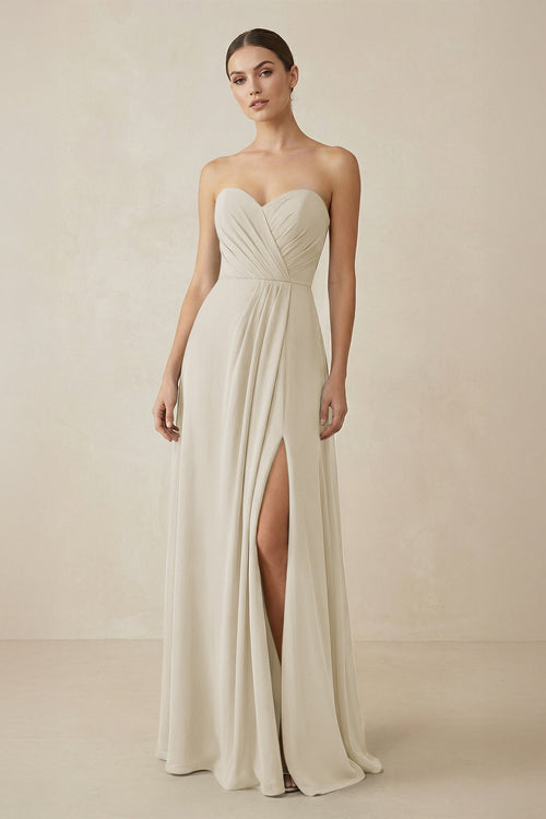 Sweetheart Chiffon A - Line Bridesmaid Dress with Slit in Dove Gray - KissProm Bridesmaid Dresses