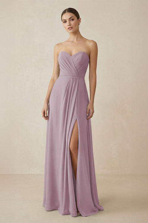 Sweetheart Chiffon A - Line Bridesmaid Dress with Slit in Dusk - KissProm Bridesmaid Dresses