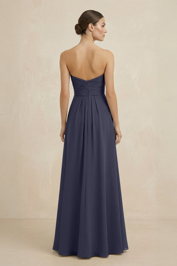Sweetheart Chiffon A - Line Bridesmaid Dress with Slit in Dusk Blue - KissProm Bridesmaid Dresses