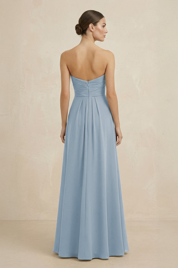 Sweetheart Chiffon A - Line Bridesmaid Dress with Slit in Dusty Blue - KissProm Bridesmaid Dresses