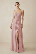 Sweetheart Chiffon A - Line Bridesmaid Dress with Slit in Dusty Rose - KissProm Bridesmaid Dresses