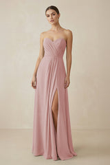 Sweetheart Chiffon A - Line Bridesmaid Dress with Slit in Dusty Rose - KissProm Bridesmaid Dresses