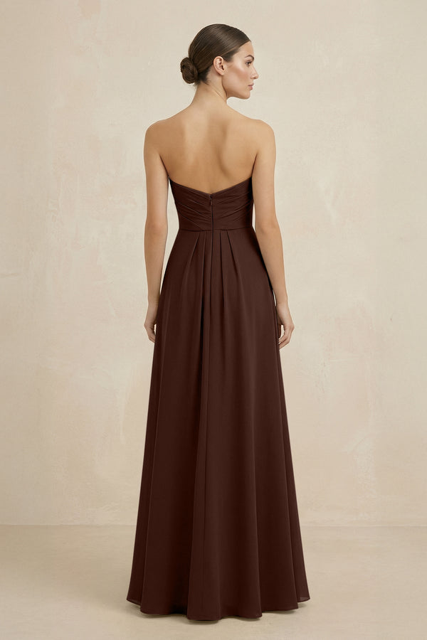 Sweetheart Chiffon A - Line Bridesmaid Dress with Slit in Espresso - KissProm Bridesmaid Dresses