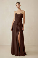 Sweetheart Chiffon A - Line Bridesmaid Dress with Slit in Espresso - KissProm Bridesmaid Dresses