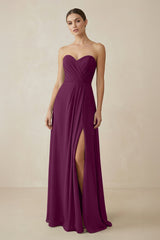 Sweetheart Chiffon A - Line Bridesmaid Dress with Slit in Fig - KissProm Bridesmaid Dresses
