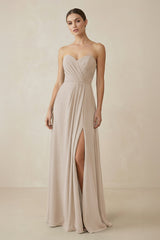 Sweetheart Chiffon A - Line Bridesmaid Dress with Slit in Frost - KissProm Bridesmaid Dresses
