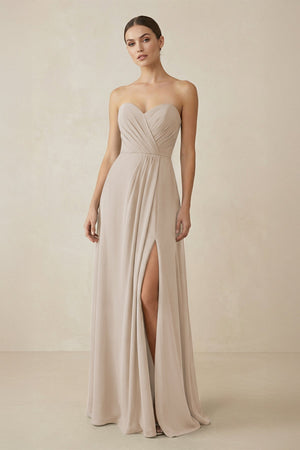 Sweetheart Chiffon A - Line Bridesmaid Dress with Slit in Frost - KissProm Bridesmaid Dresses
