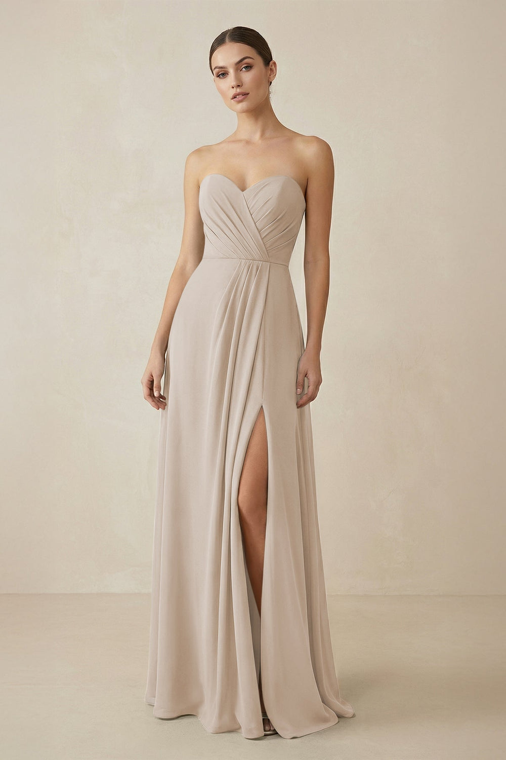 Sweetheart Chiffon A - Line Bridesmaid Dress with Slit in Frost - KissProm Bridesmaid Dresses