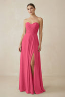 Sweetheart Chiffon A - Line Bridesmaid Dress with Slit in Fuchsia - KissProm Bridesmaid Dresses