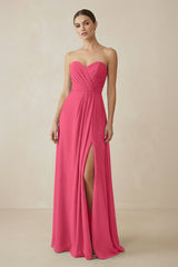 Sweetheart Chiffon A - Line Bridesmaid Dress with Slit in Fuchsia - KissProm Bridesmaid Dresses