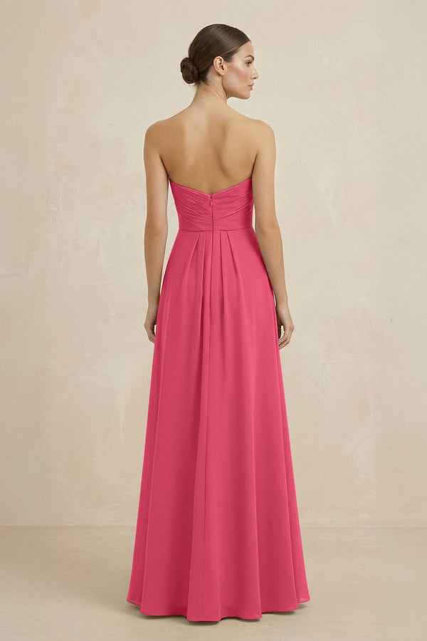Sweetheart Chiffon A - Line Bridesmaid Dress with Slit in Fuchsia - KissProm Bridesmaid Dresses