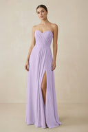 Sweetheart Chiffon A - Line Bridesmaid Dress with Slit in Lavender - KissProm Bridesmaid Dresses
