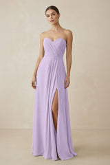 Sweetheart Chiffon A - Line Bridesmaid Dress with Slit in Lavender - KissProm Bridesmaid Dresses