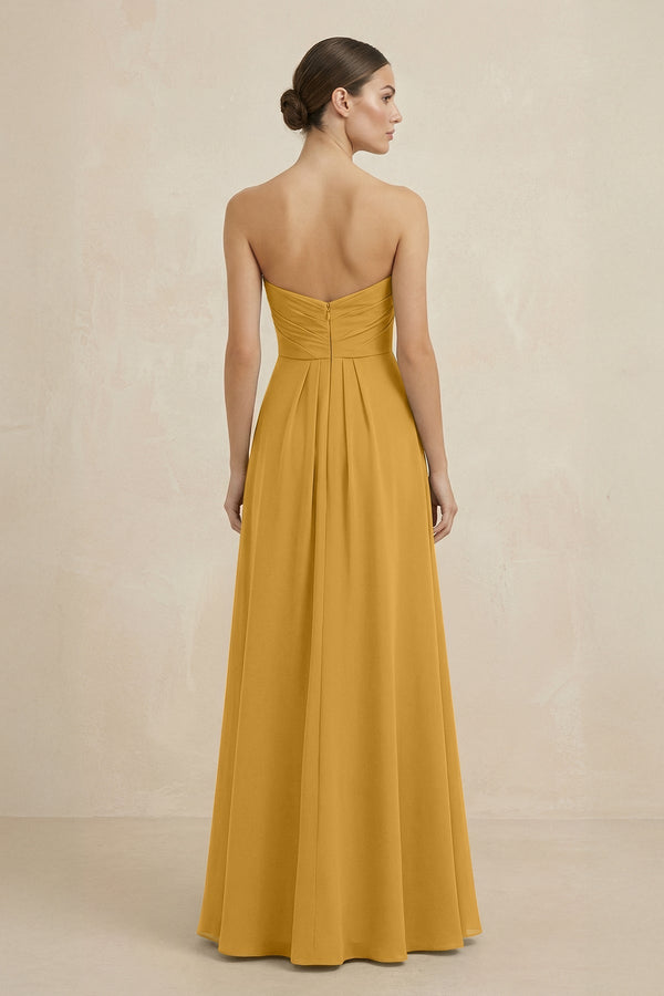 Sweetheart Chiffon A - Line Bridesmaid Dress with Slit in Marigold - KissProm Bridesmaid Dresses