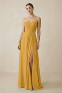 Sweetheart Chiffon A - Line Bridesmaid Dress with Slit in Marigold - KissProm Bridesmaid Dresses