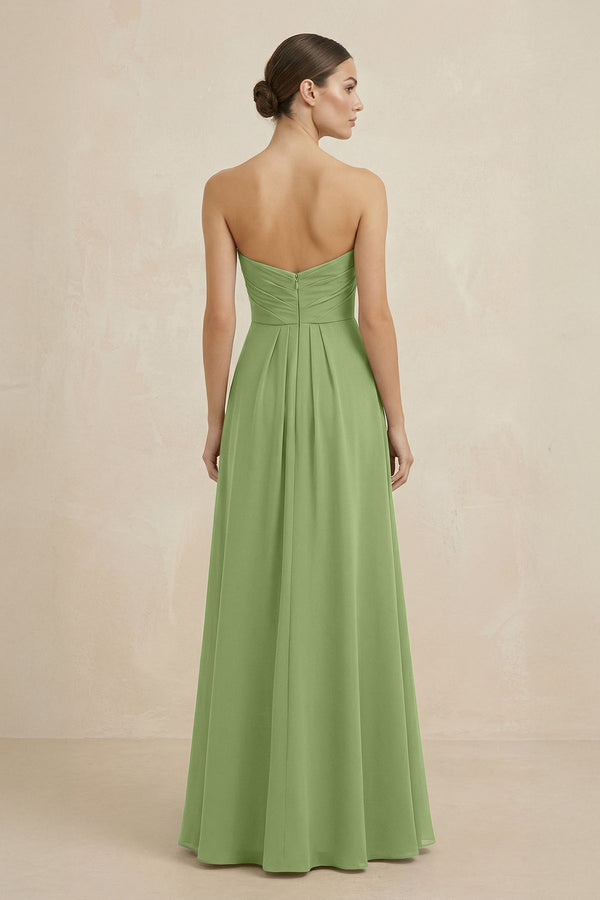 Sweetheart Chiffon A - Line Bridesmaid Dress with Slit in Matcha - KissProm Bridesmaid Dresses
