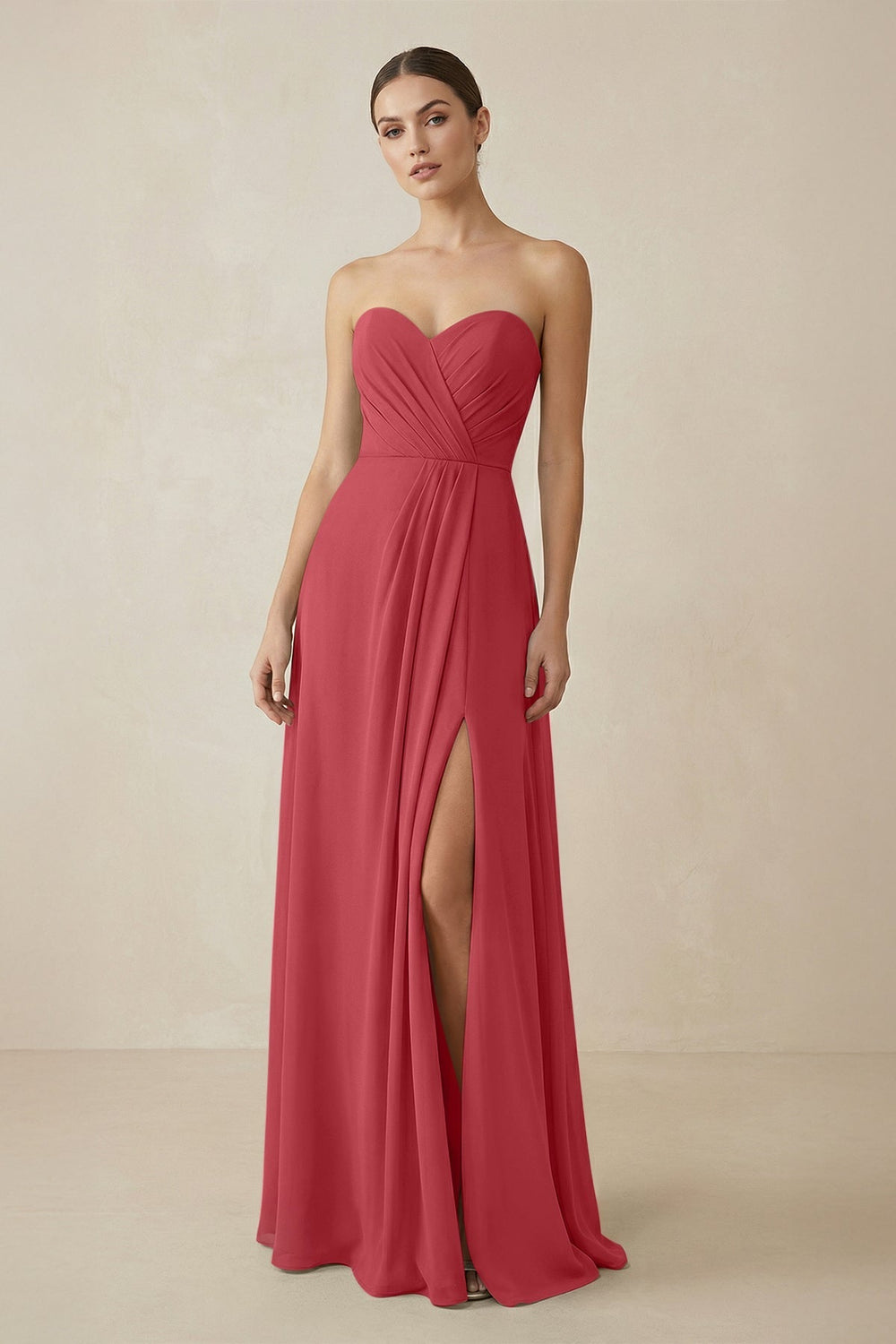 Sweetheart Chiffon A - Line Bridesmaid Dress with Slit in Merlot - KissProm Bridesmaid Dresses