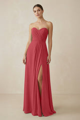 Sweetheart Chiffon A - Line Bridesmaid Dress with Slit in Merlot - KissProm Bridesmaid Dresses