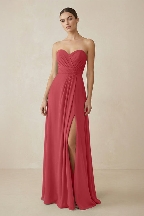 Sweetheart Chiffon A - Line Bridesmaid Dress with Slit in Merlot - KissProm Bridesmaid Dresses