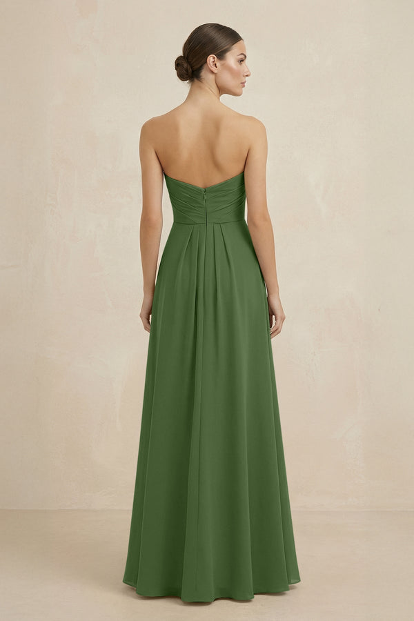 Sweetheart Chiffon A - Line Bridesmaid Dress with Slit in Moss - KissProm Bridesmaid Dresses