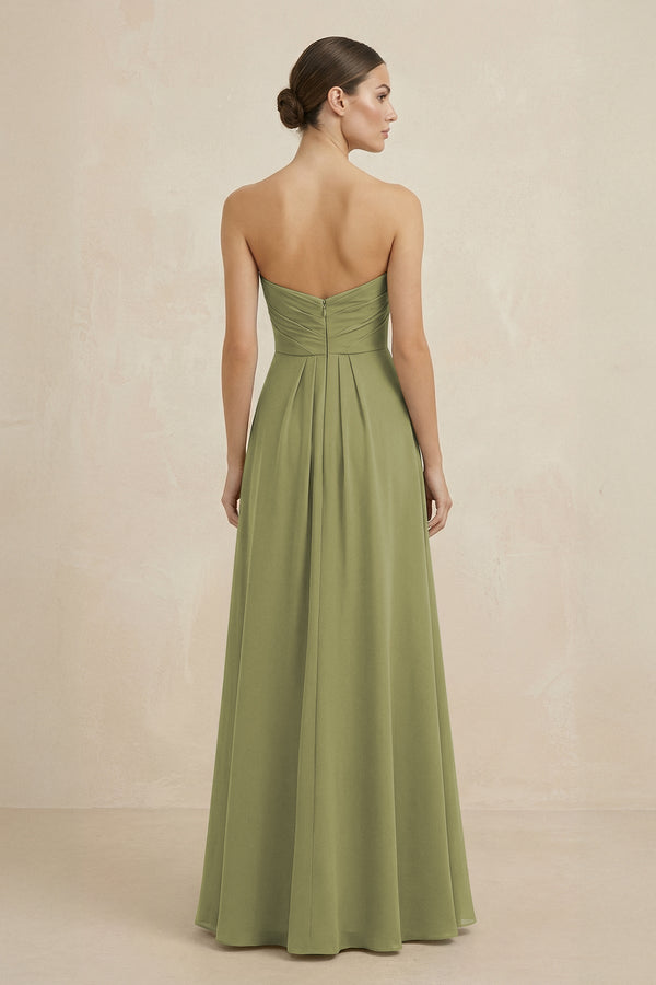 Sweetheart Chiffon A - Line Bridesmaid Dress with Slit in Moss Green - KissProm Bridesmaid Dresses