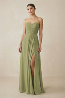 Sweetheart Chiffon A - Line Bridesmaid Dress with Slit in Moss Green - KissProm Bridesmaid Dresses