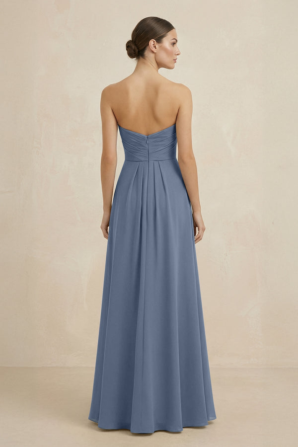 Sweetheart Chiffon A - Line Bridesmaid Dress with Slit in Neptune - KissProm Bridesmaid Dresses