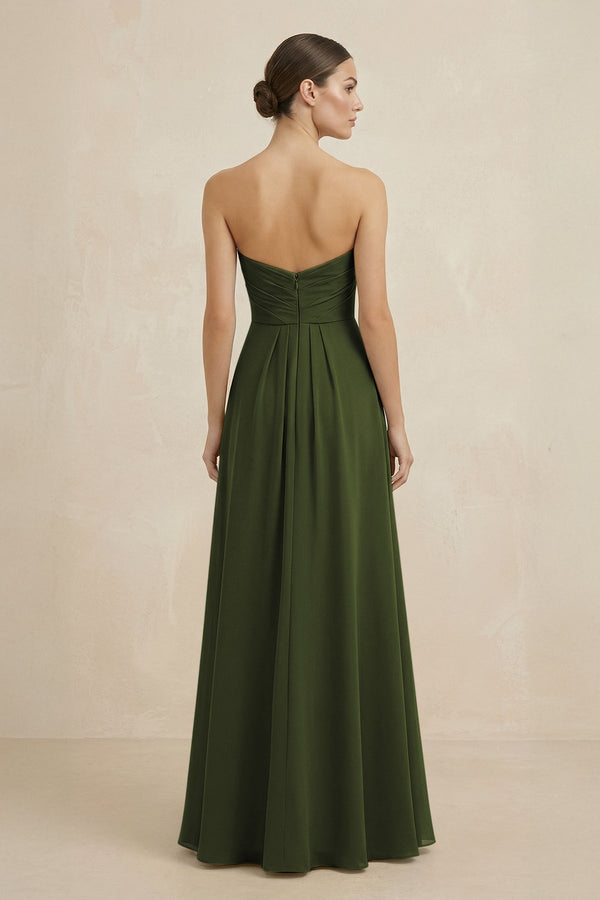 Sweetheart Chiffon A - Line Bridesmaid Dress with Slit in Olive - KissProm Bridesmaid Dresses