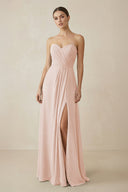 Sweetheart Chiffon A - Line Bridesmaid Dress with Slit in Pale Blush - KissProm Bridesmaid Dresses